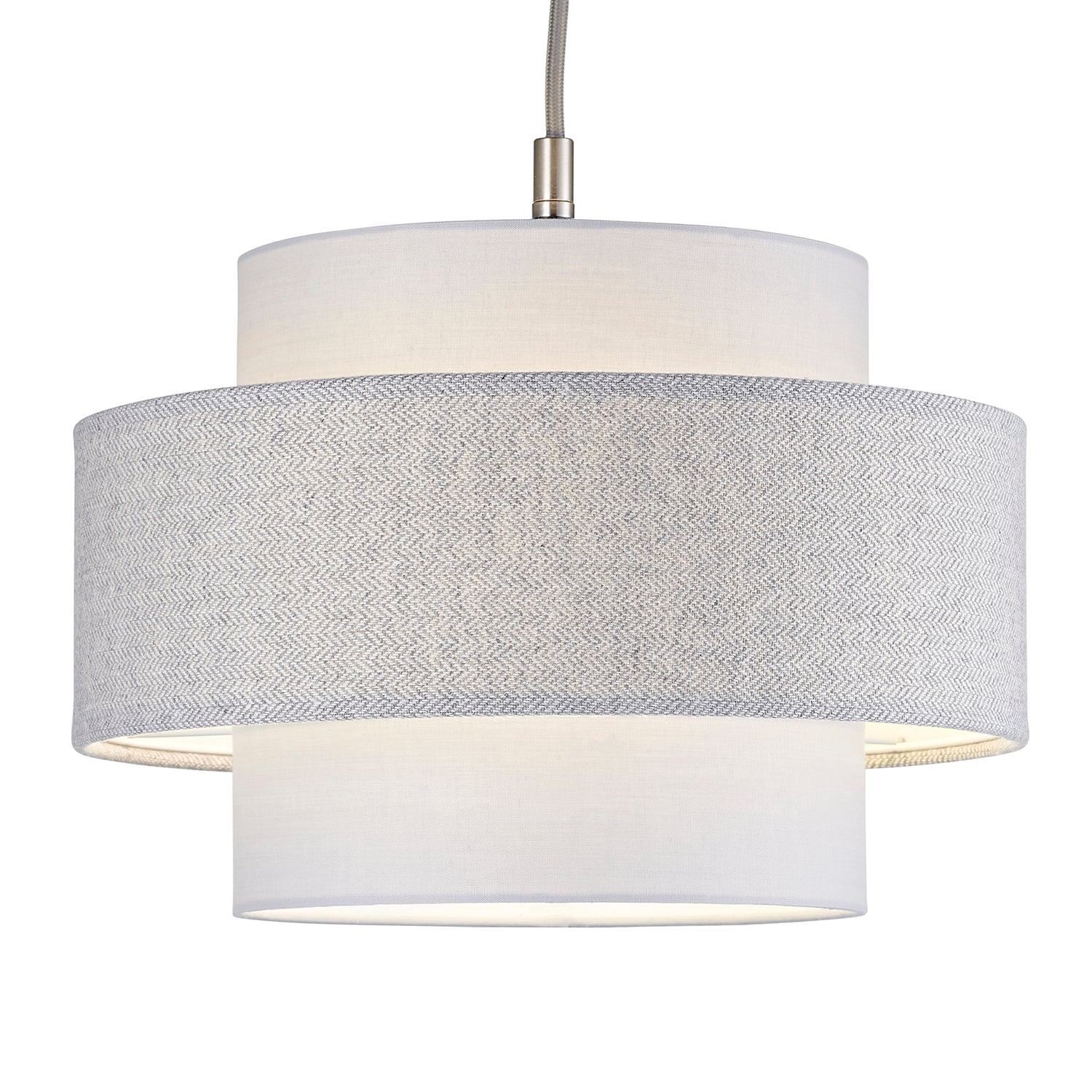 Modern Grey Herringbone Linen and Cotton Triple Tier Design Pendant Lamp Shade Image 2