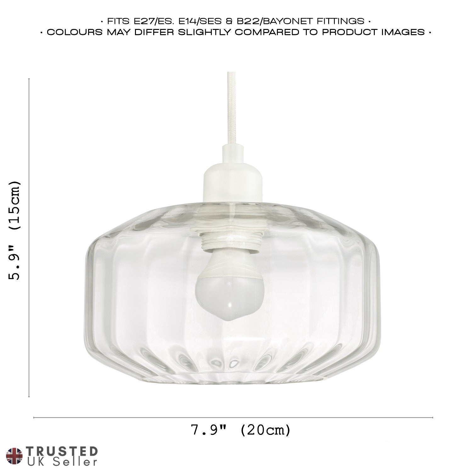 Contemporary Clear Ribbed Glass Non Electric Pendant Lamp Shade with Flat Style Image 6