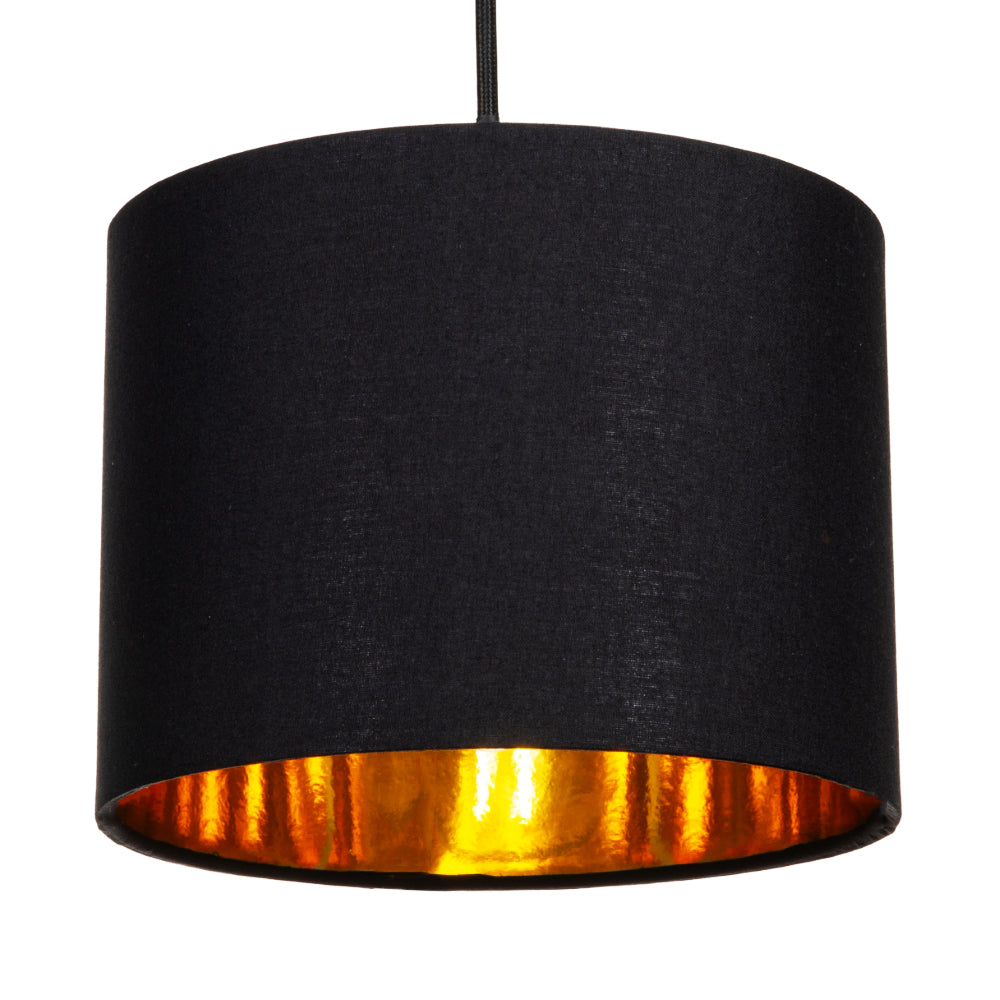 Modern Black Cotton Fabric Small 8" Drum Lamp Shade with Shiny Golden Inner Image 2