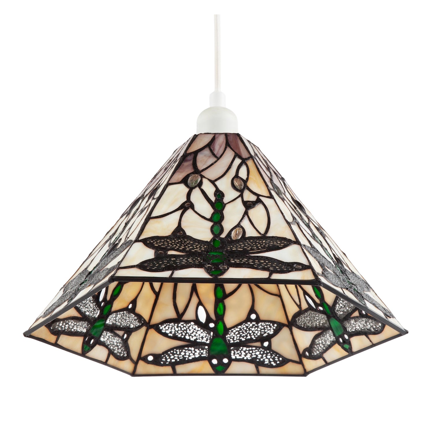 Green Dragonfly Tiffany Glass Pendant Light Shade with Hexagonal Shape Image 5