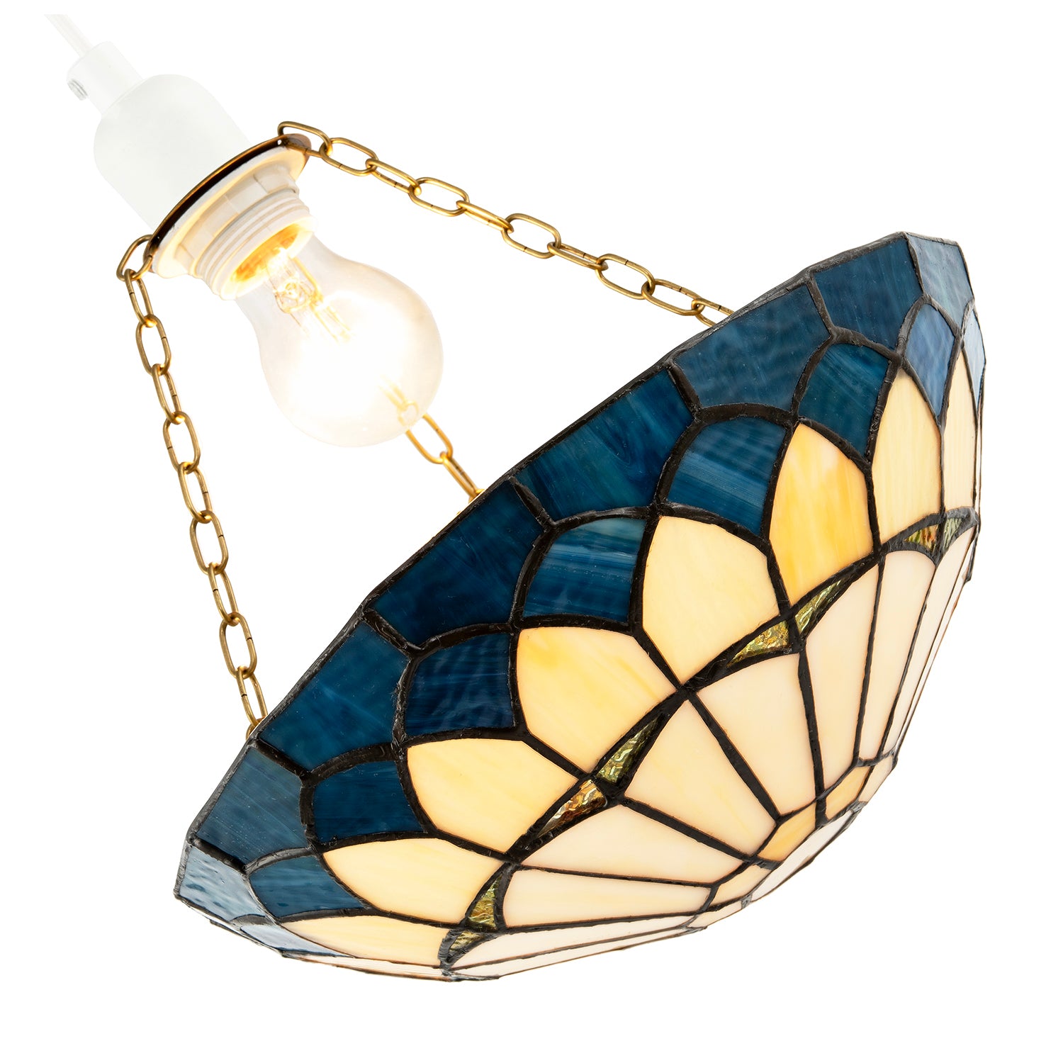 Midnight Blue Stained Glass Domed Tiffany Pendant Shade with Chains Image 4