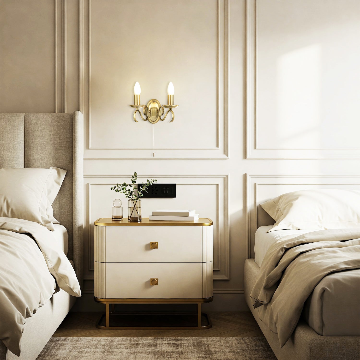 Traditional Wall Light Fitting with Pull Switch and Scroll Arms and Sconces Image 7