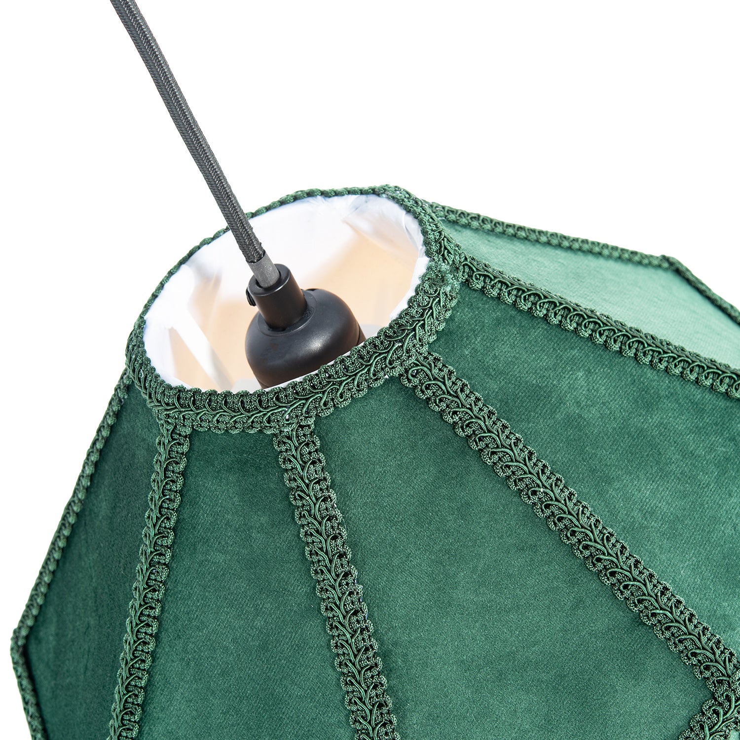 Traditional Victorian Empire Lampshade in Soft Forest Green Velvet with Tassels Image 3