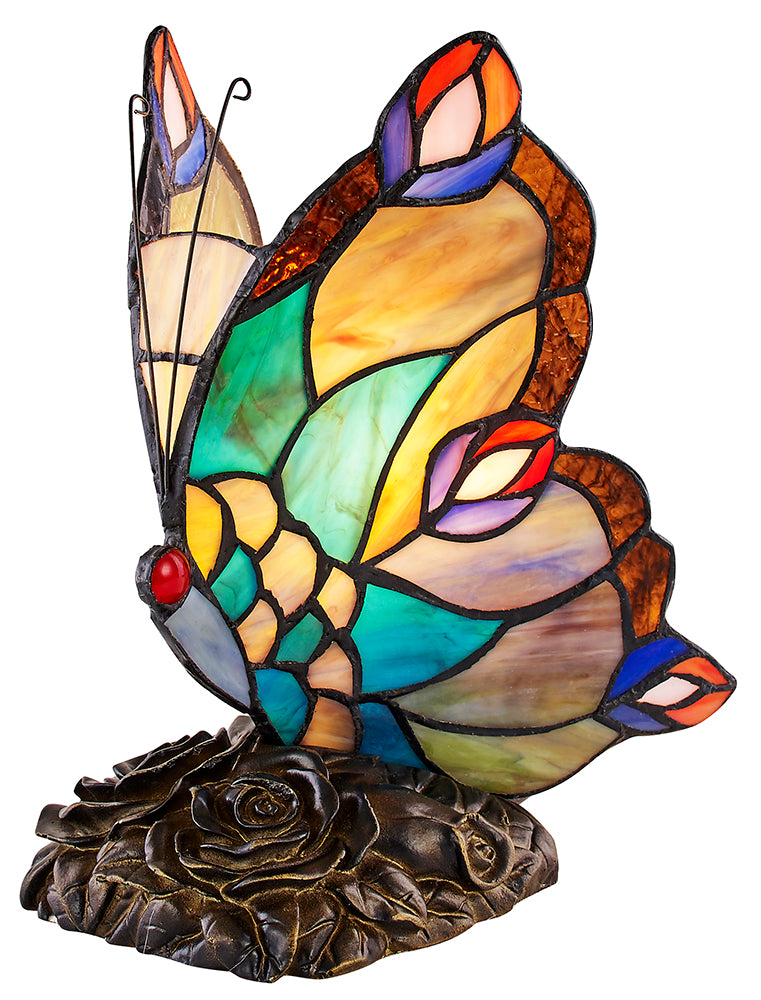 Beautiful Handmade Multi-Coloured Glass Butterfly Tiffany Lamp with Bronze Base Image 1