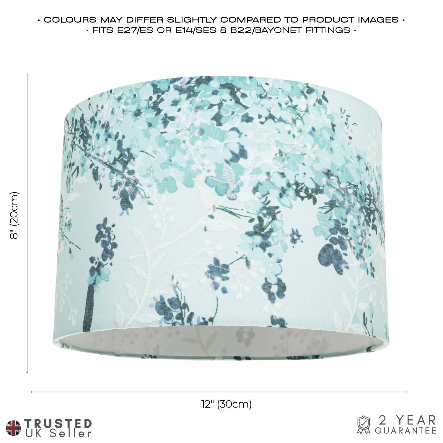 Modern Classic Duck Egg and Emerald Green Floral Fabric Shade with Inner Lining Image 5