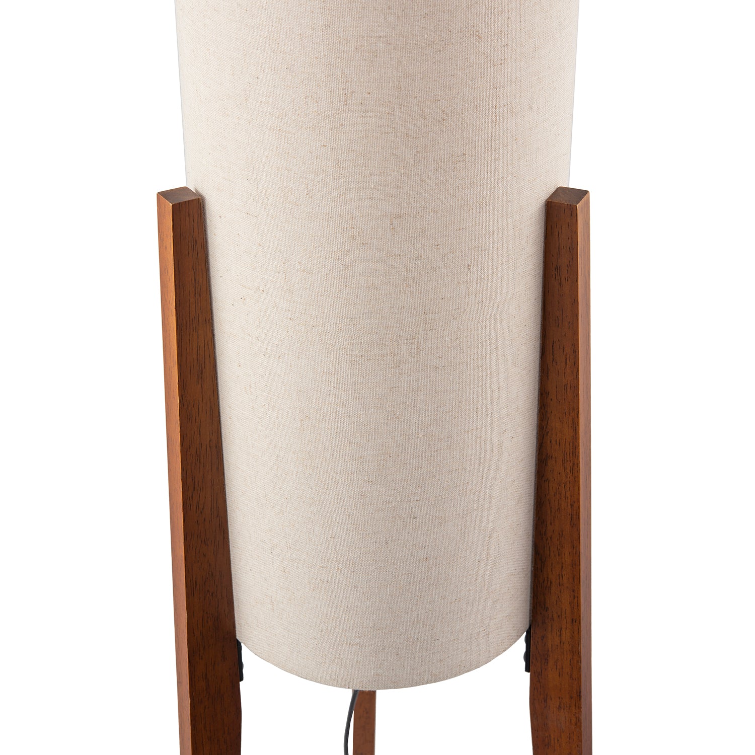 Designer Floor Lamp with Natural Linen Shade and Wooden Tripod Legs Image 5