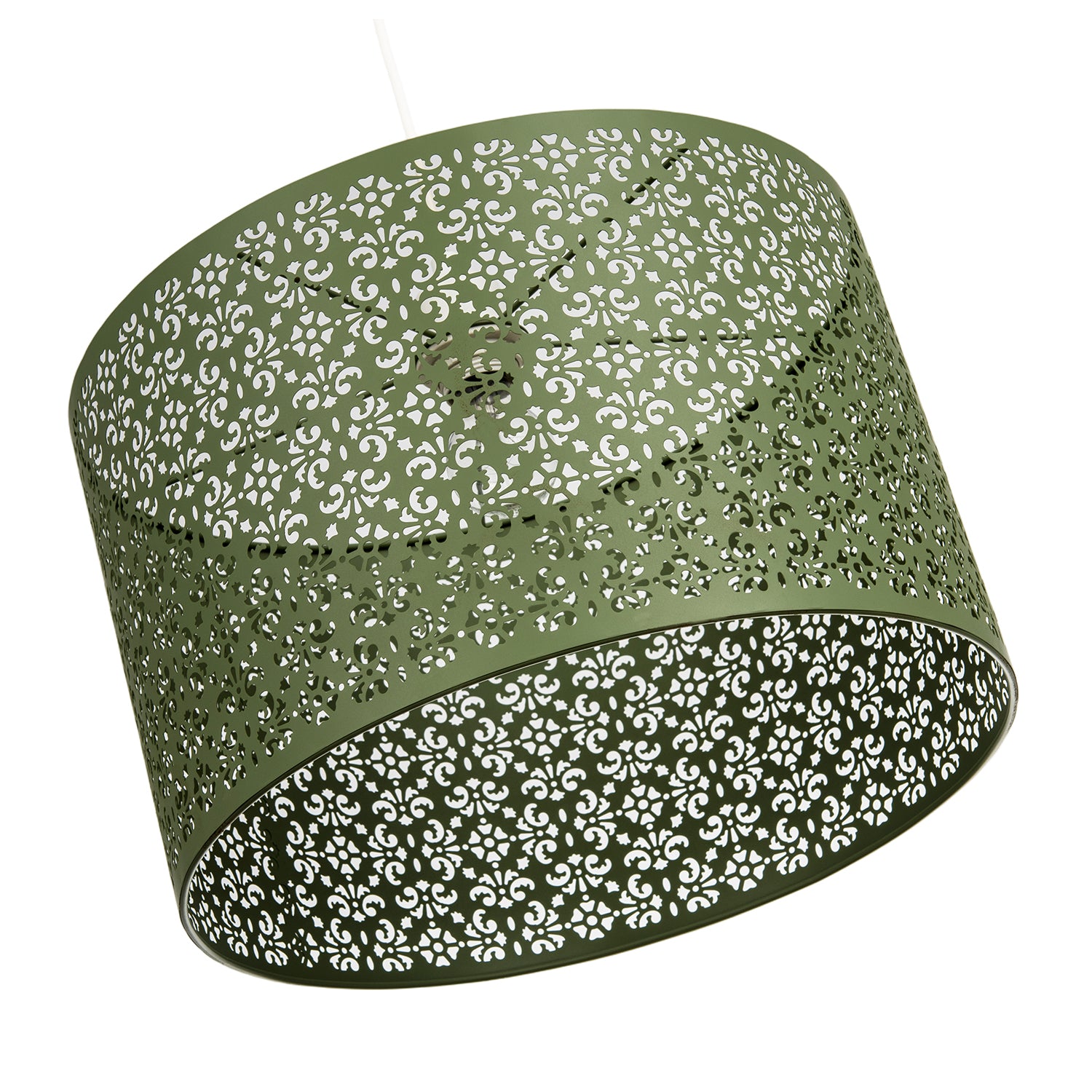Moroccan Designed Large Olive Metal Pendant Shade with Floral Decor Image 4