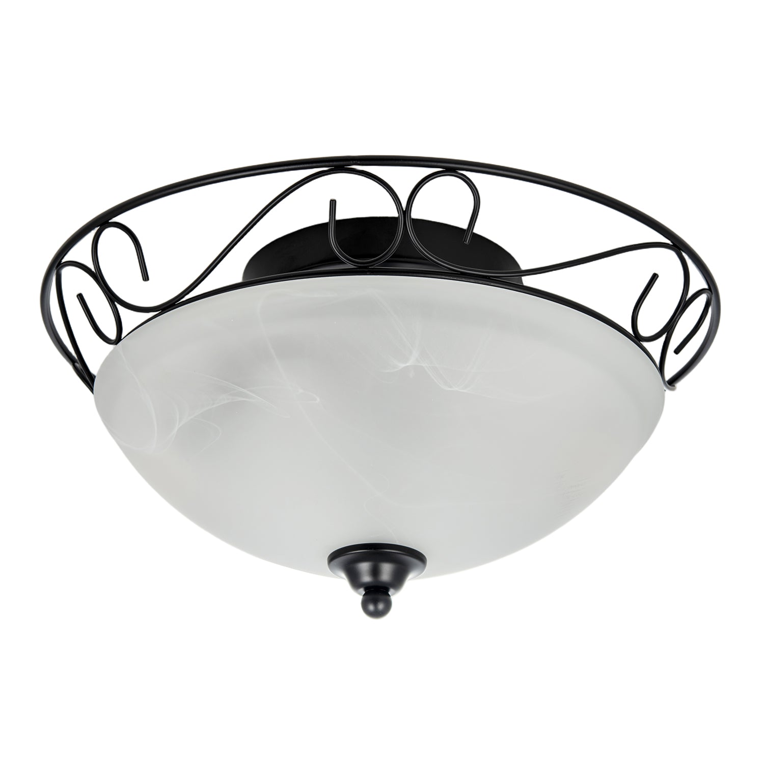 Traditional Matte Black Flush Ceiling Light with Alabaster Glass Image 1