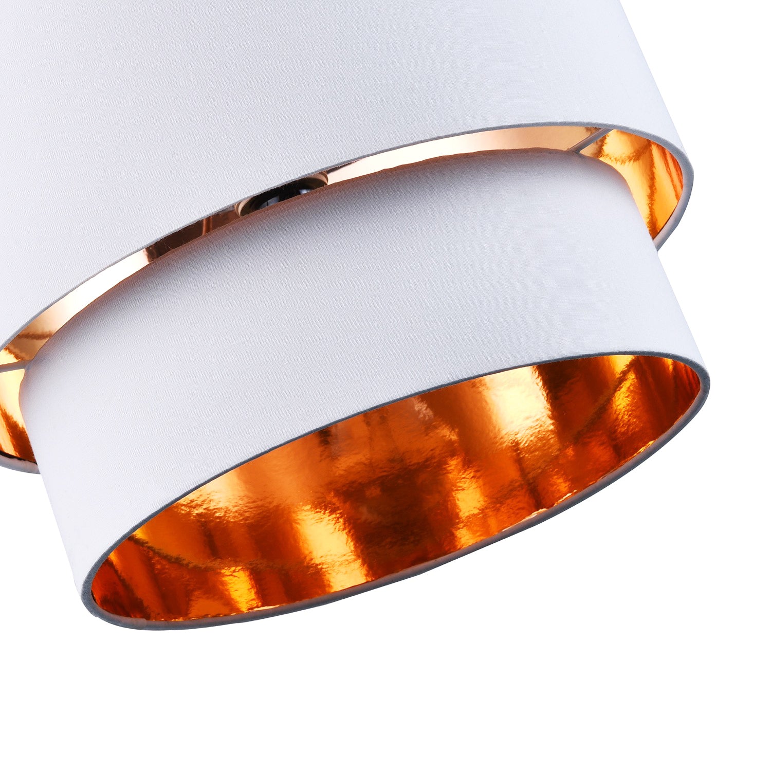 Modern Bright White Cotton Double Tier Ceiling Shade with Shiny Copper Inner Image 4