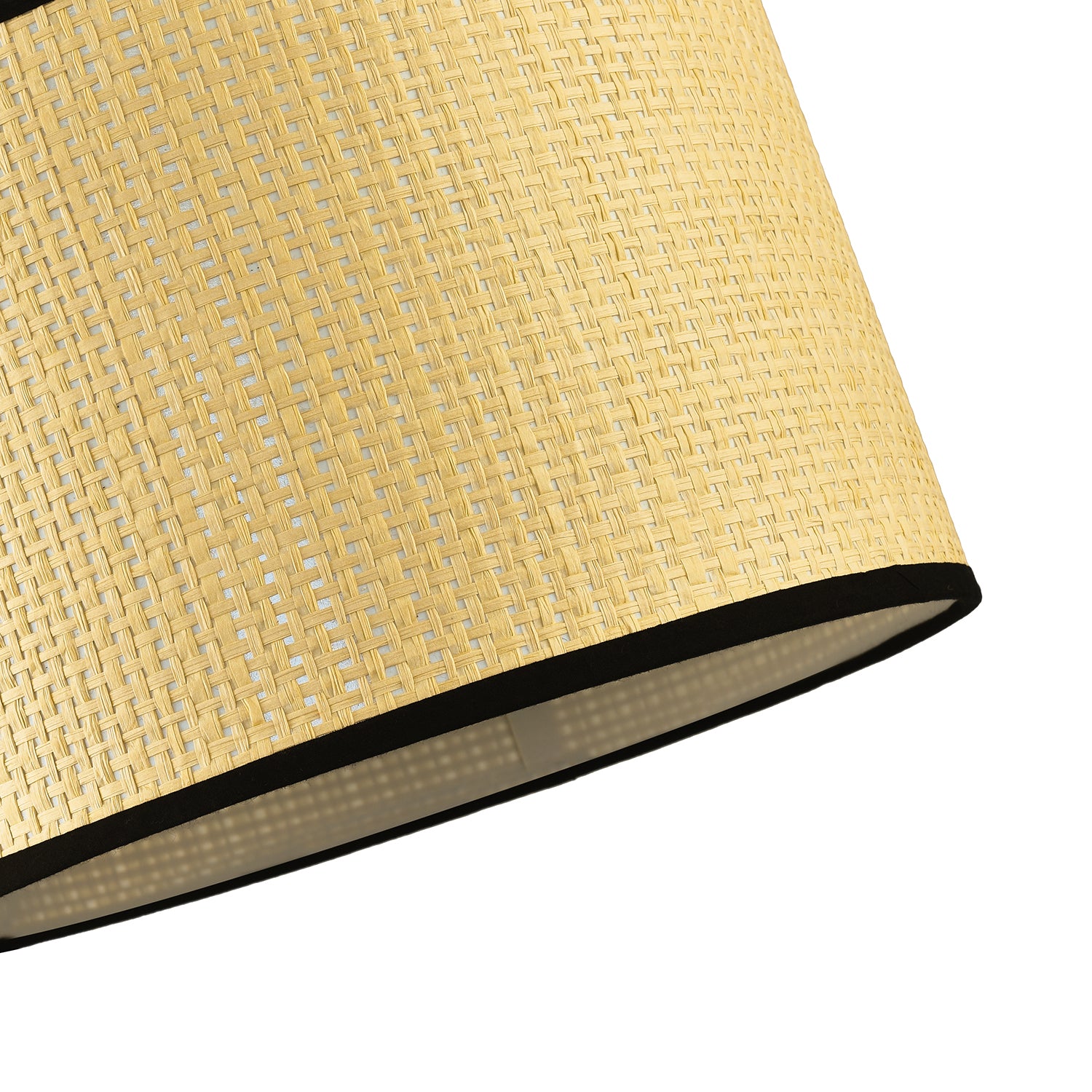 Thin Strapped Rattan Drum Lamp Shade with Black Cotton Fabric Trims Image 5