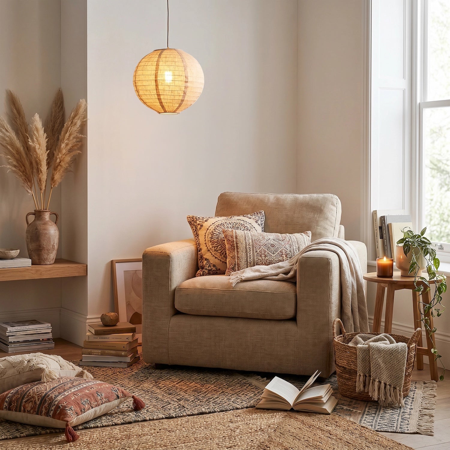 Modern Natural Linen Fabric Oatmeal Spherical Pendant Lighting Shade Image 6