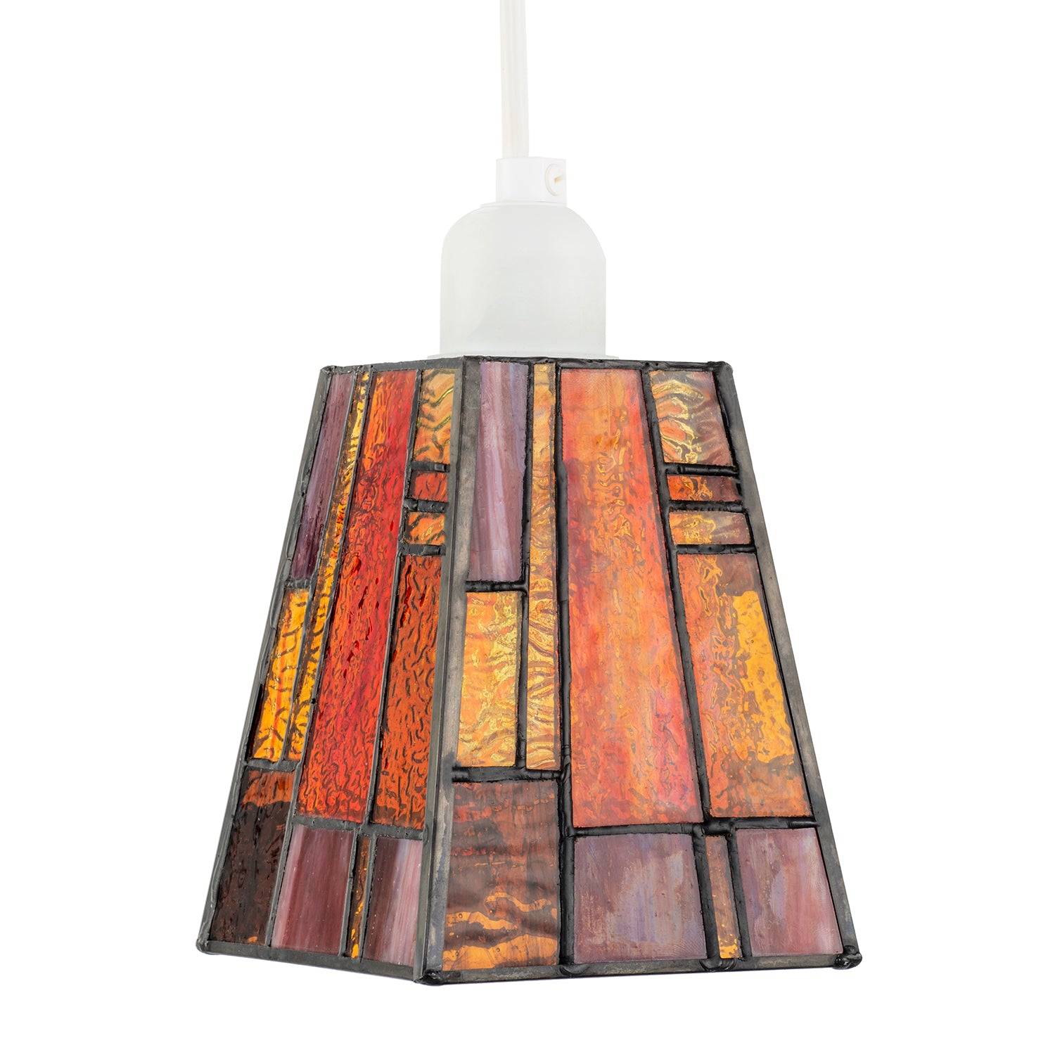 Art Deco Tiffany Glass Pendant Shade with Orange and Amber Panels Image 5