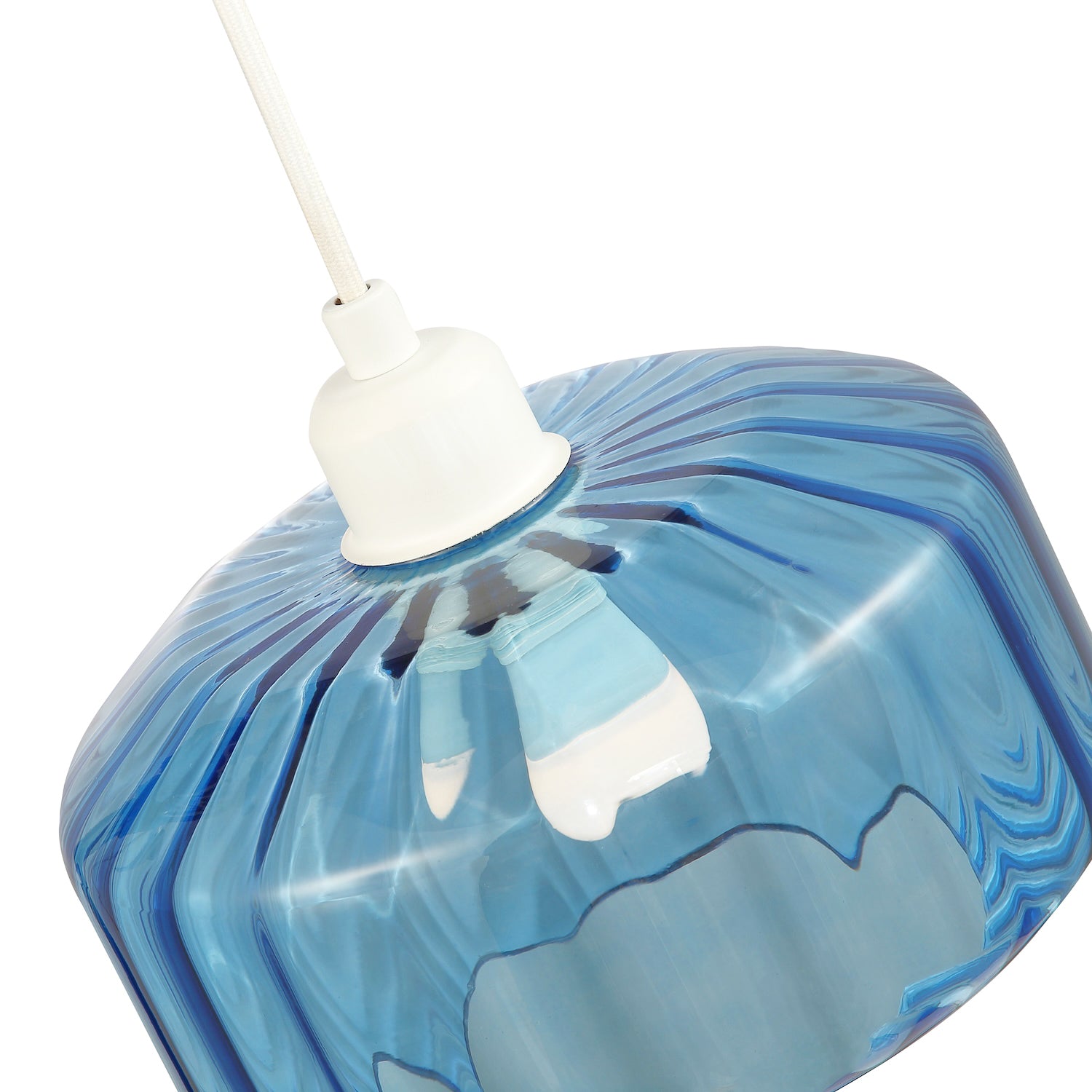 Modern Midnight Blue Ribbed Glass Non Electric Pendant Shade with Flat Style Image 3