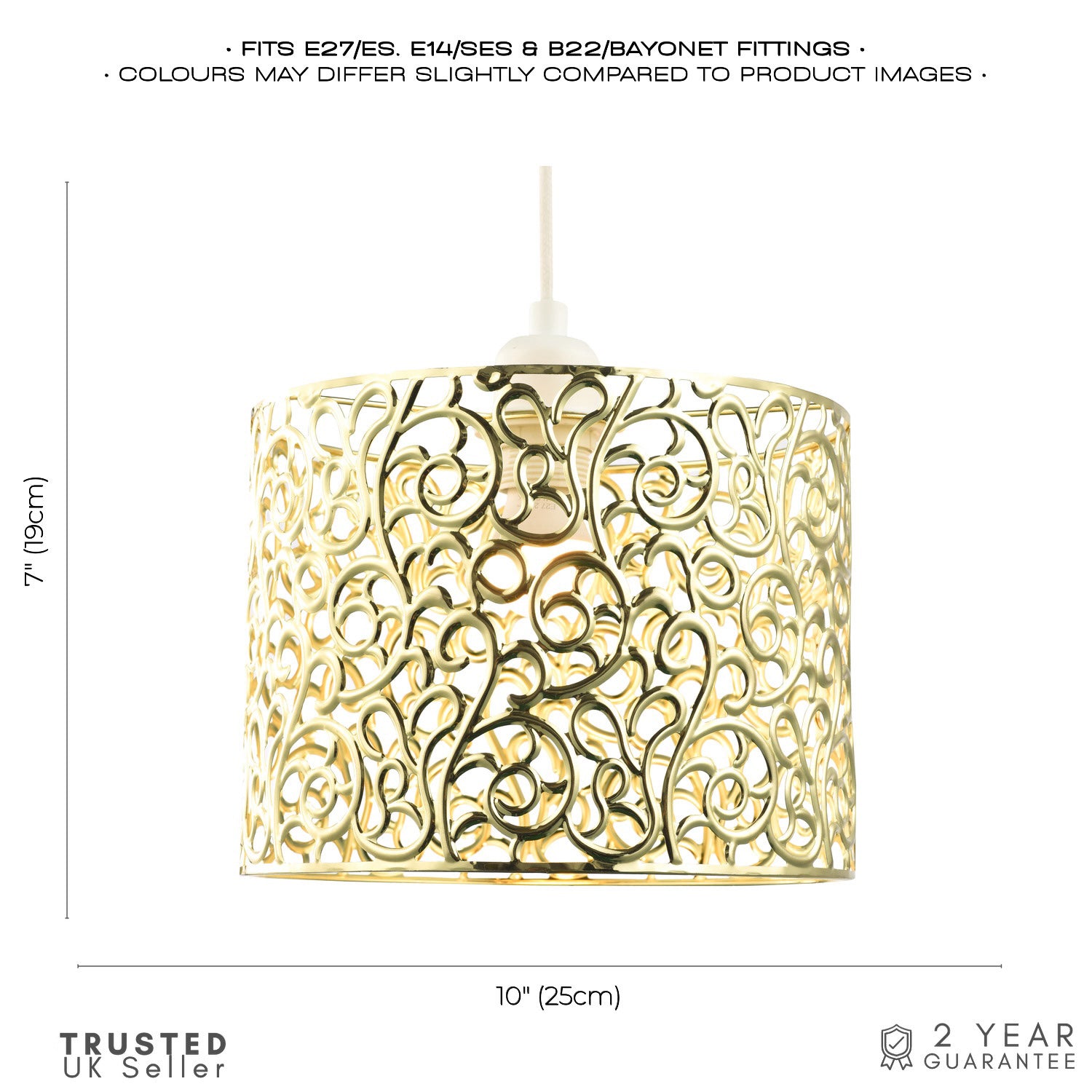 Elegant Classic Floral Polished Gold Metal Ceiling Pendant Shade 19cm x 25cm Image 6