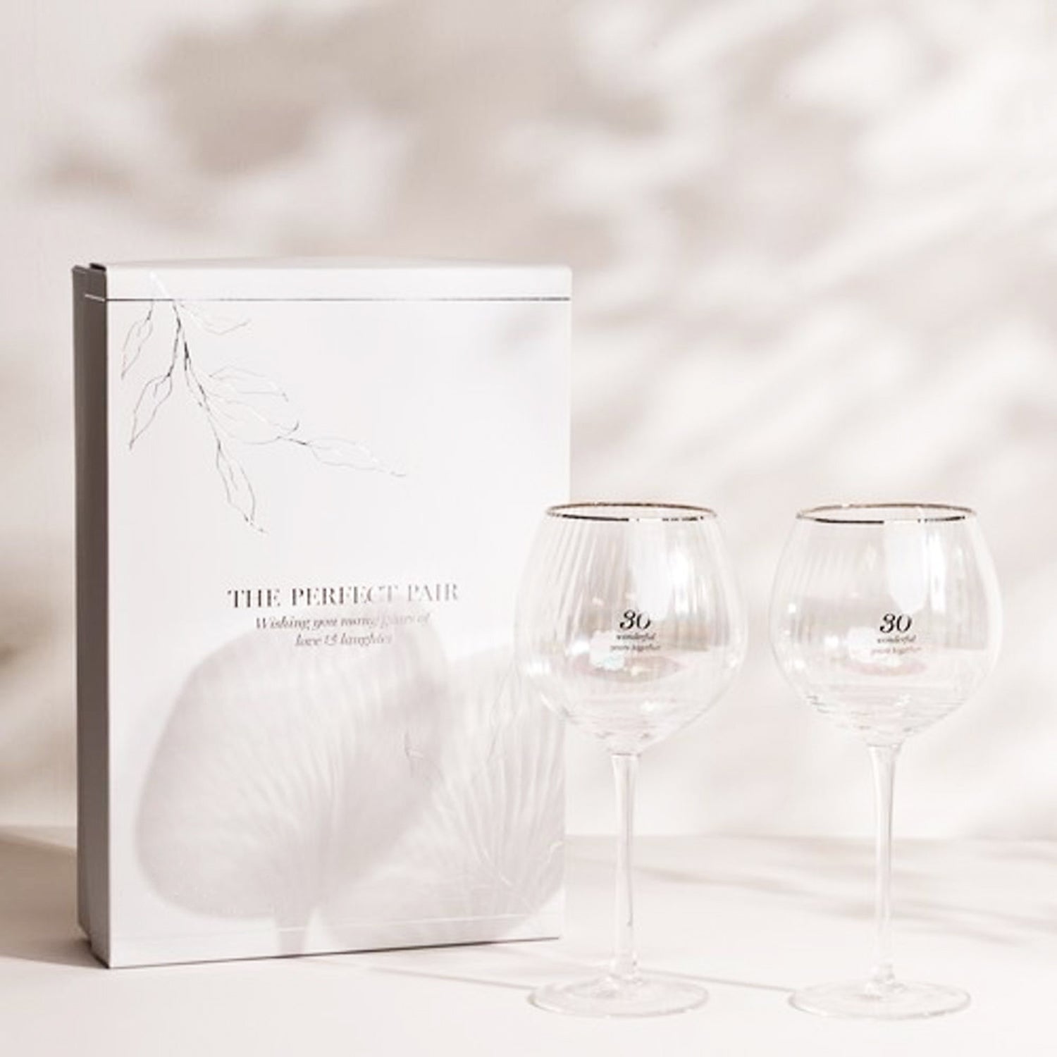 30th Anniversary Pair of Large Clear Ribbed Glass Gin Glasses with Gift Box Image 3