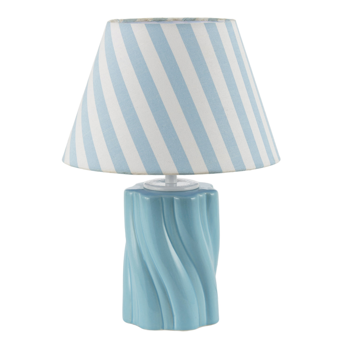 Glossy Sky Blue Glazed Ceramic Lamp with Sculptural Twisted Base Image 1