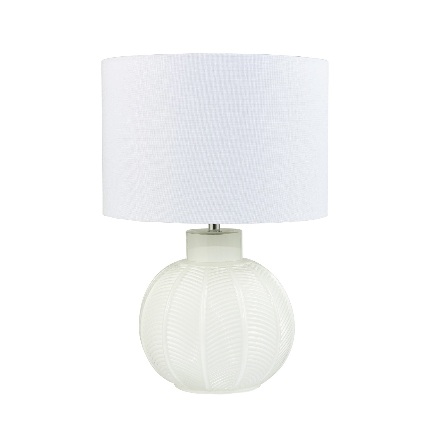 Contemporary Opal White Glass Table Lamp in Leaf Design and Ivory White Shade Image 1