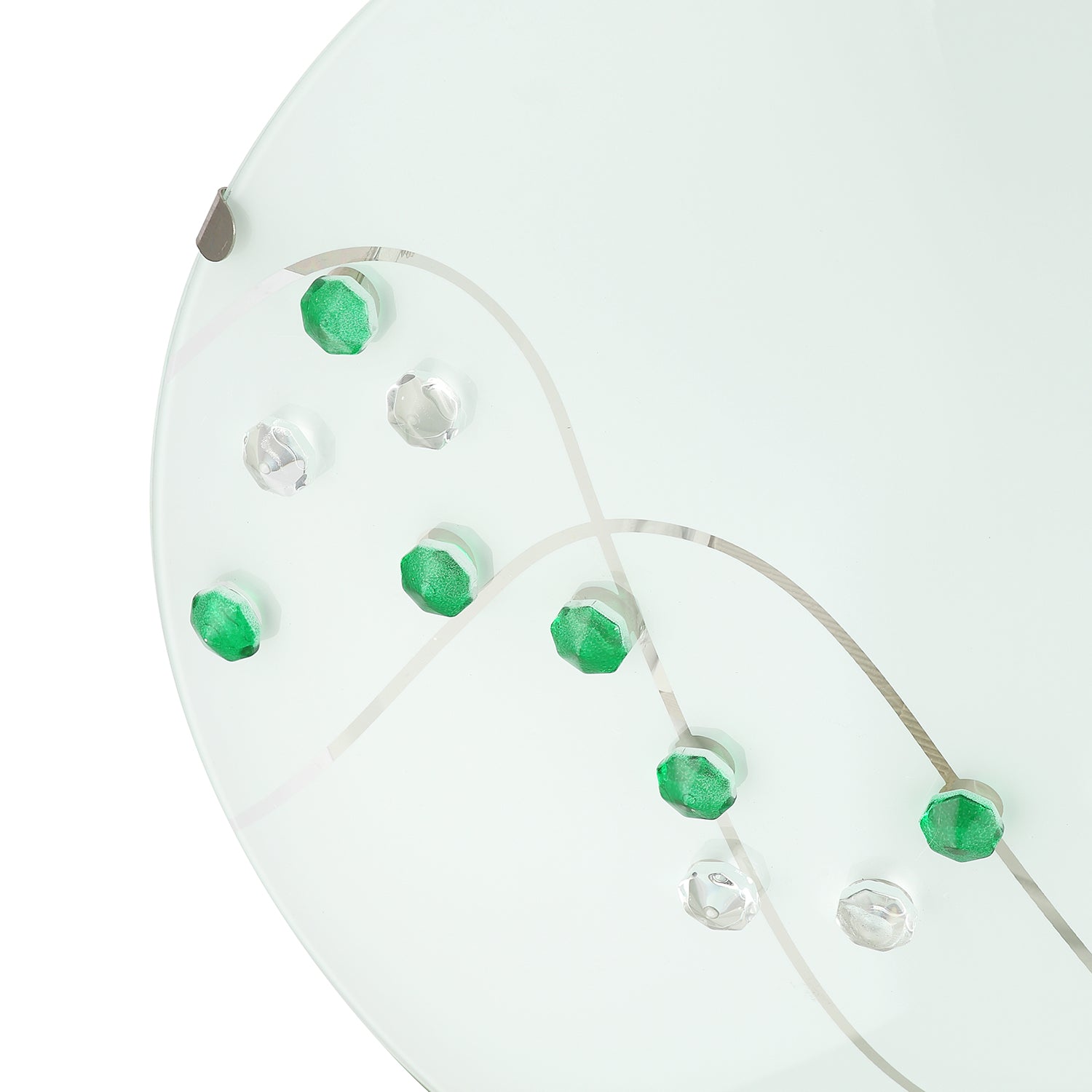 Contemporary Round Opal Glass Ceiling Light with Green and Clear Crystal Buttons Image 4