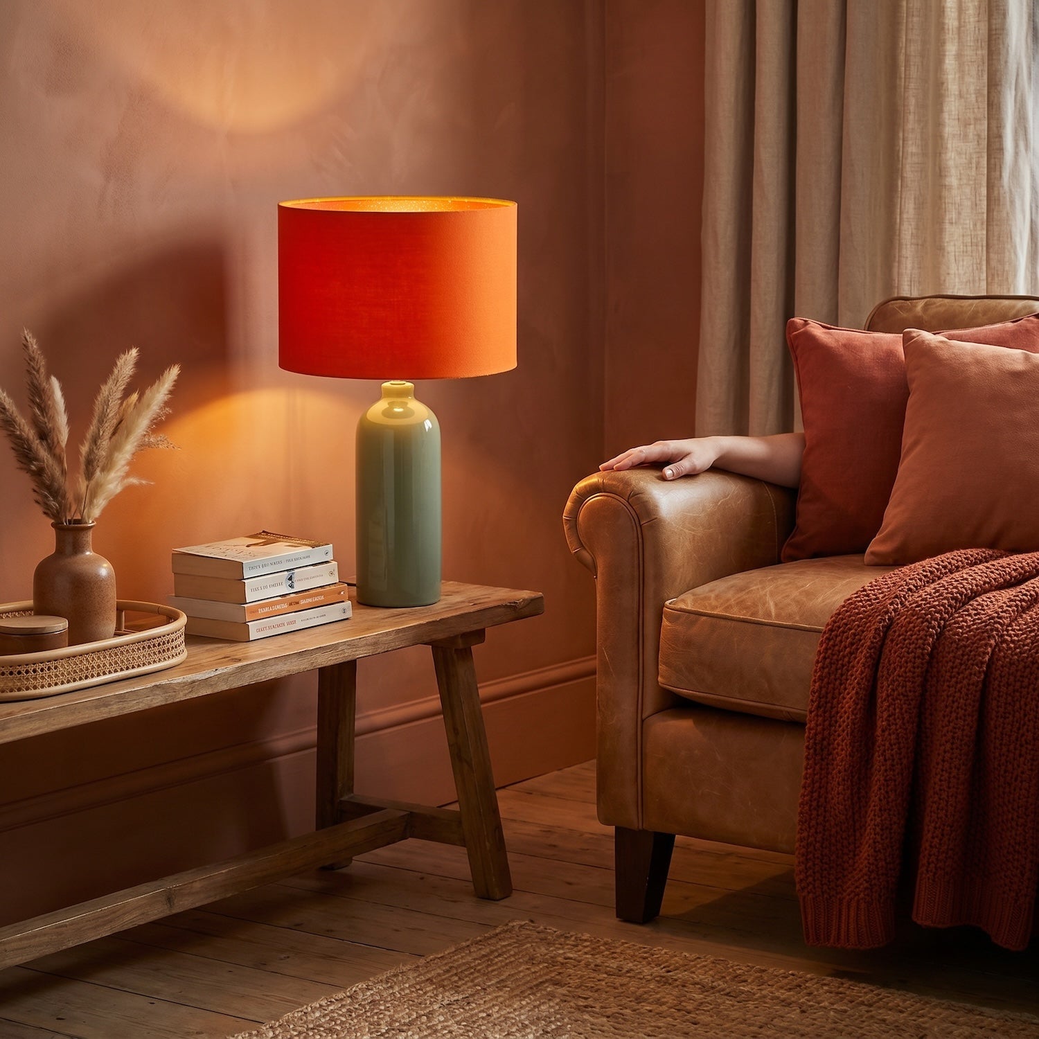 Contemporary Drum Lamp Shade in Vibrant Orange Cotton Blend Fabric Image 6