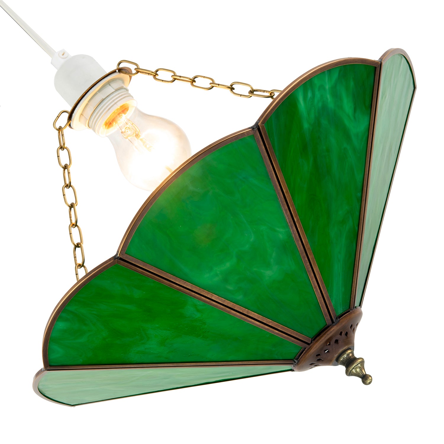 Green Toned Chic Tiffany Glass Easy Fit Pendant Shade with Chains Image 4