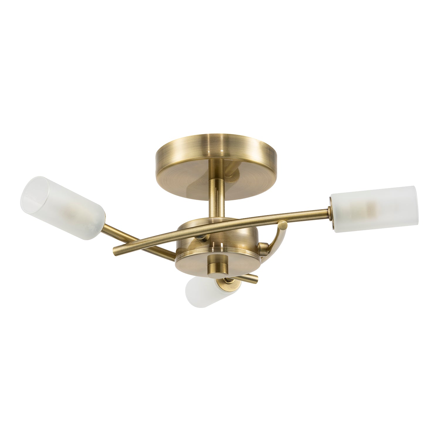 Contemporary Designer 3-Arm Antique Brass Ceiling Light with Tubular Shades Image 2