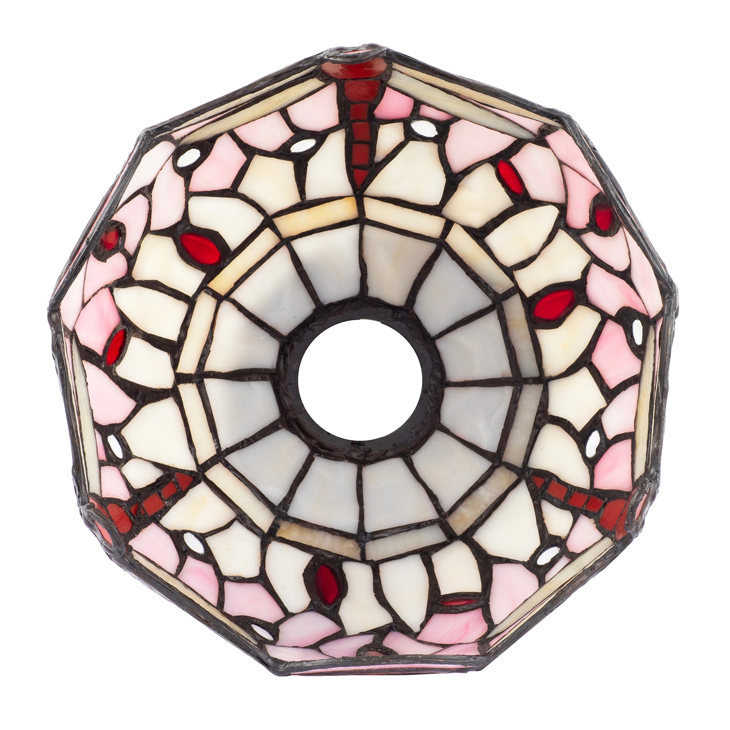 Pale Pink and White Stained Glass Dragonfly Tiffany Pendant Shade Image 4