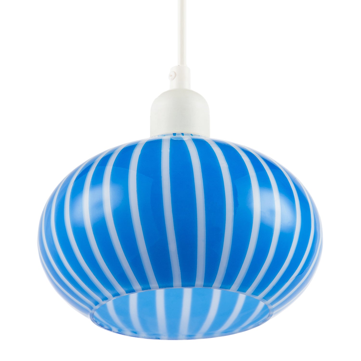 Bright Royal Blue and White Striped Glass Pendant Lighting Shade Image 4