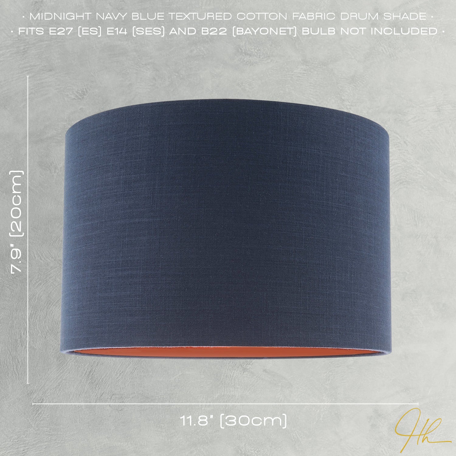 Modern Midnight Blue Cotton Lamp Shade with Brushed Gold Inner Lining Image 7
