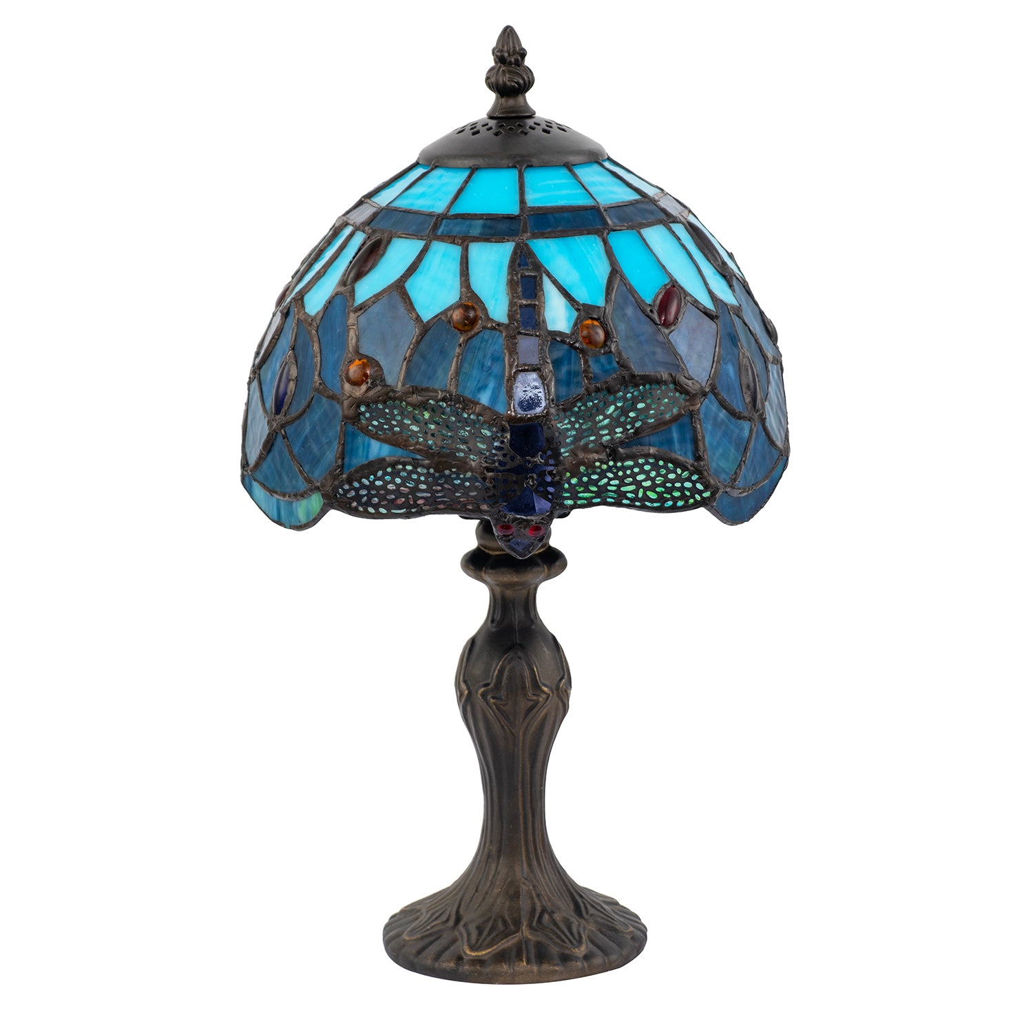 Handmade Midnight and Sky Blue Stained Glass Dragonfly Tiffany Lamp Image 1