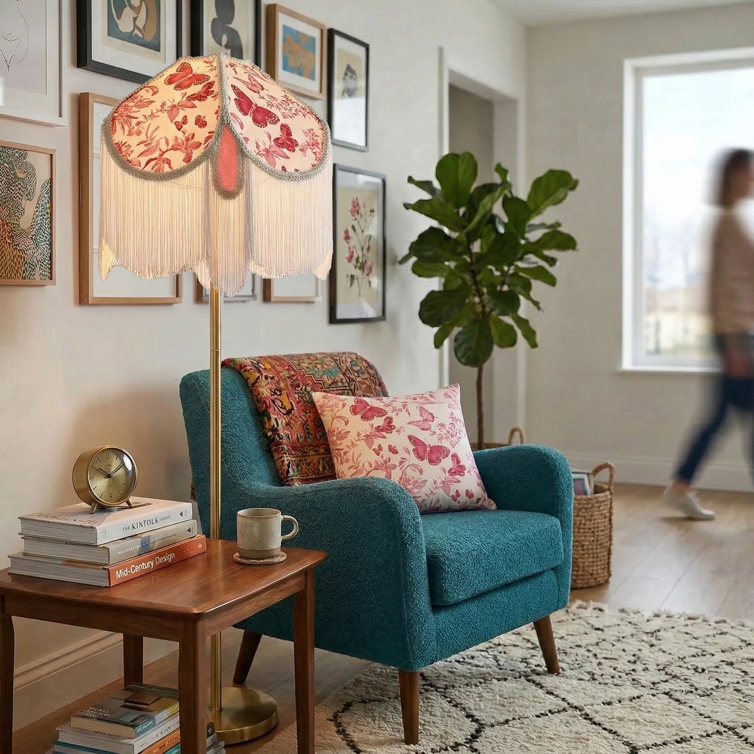 Pink Butterfly Victorian Vintage Lamp Shade with Oval Velvet Sections Image 6