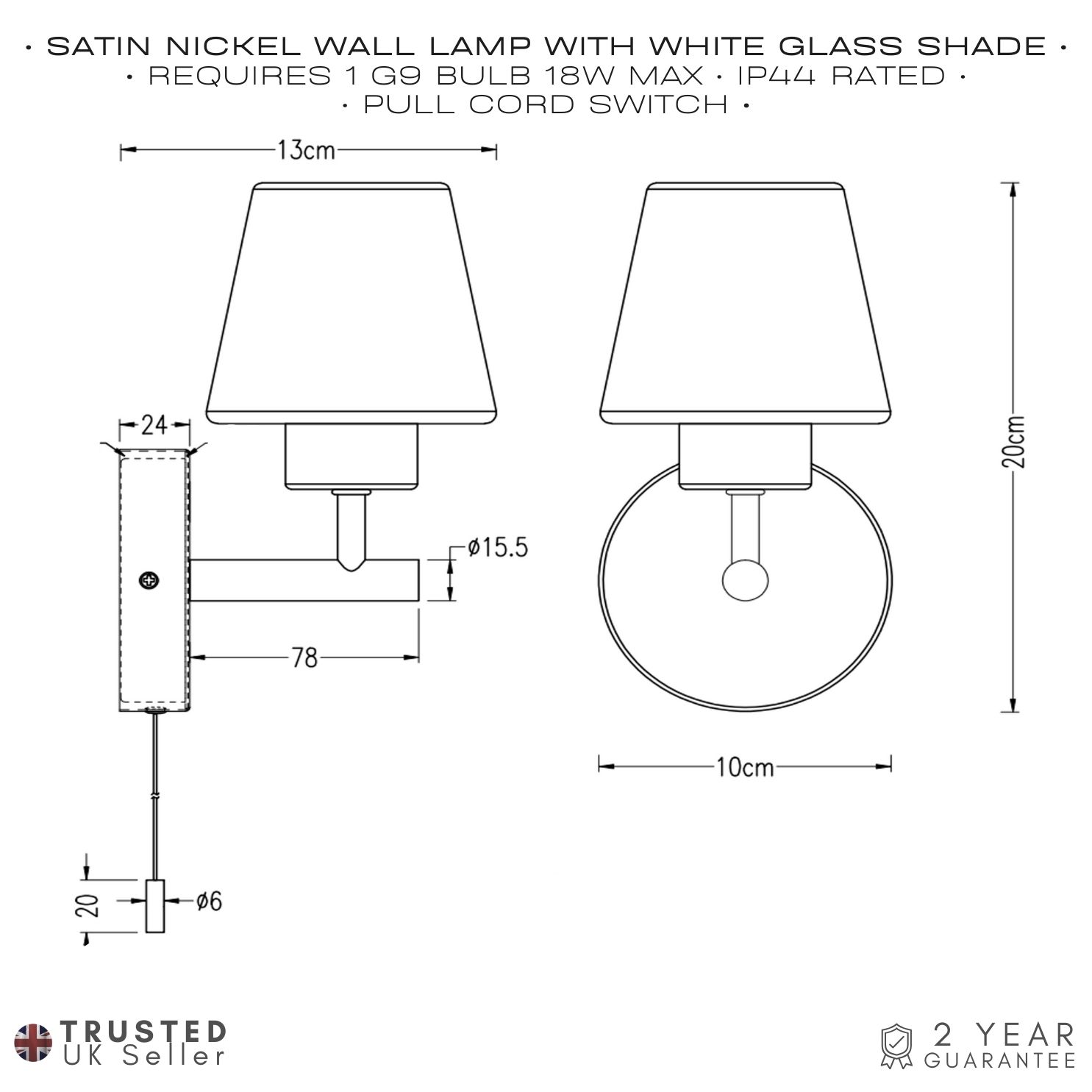 Modern Satin Nickel and Opal Glass IP44 Rated Bathroom Wall Lighting Fixture Image 5