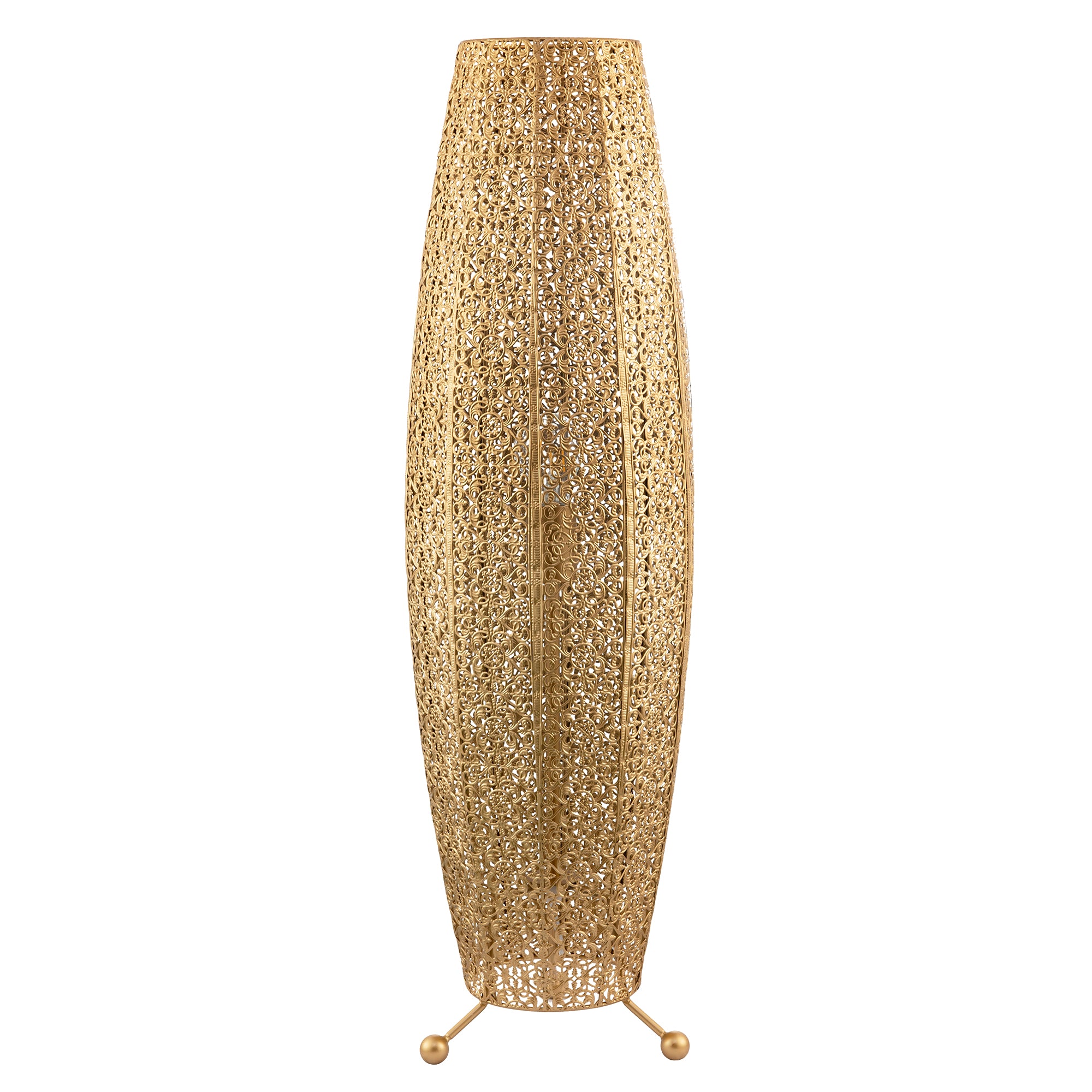 Traditional and Ornate Floral Moroccan Floor Lamp in Satin Gold Image 1