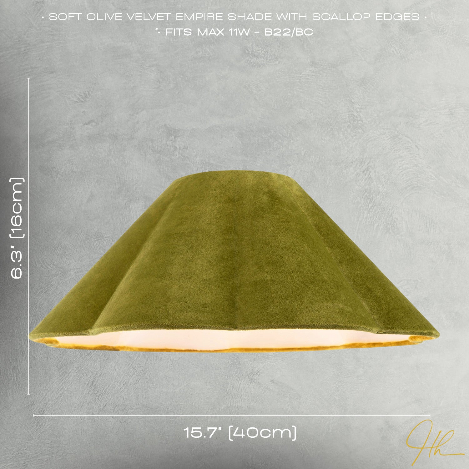 Olive Green Velvet Fabric Empire Lamp Shade with Elegant Scallop Edges Image 7