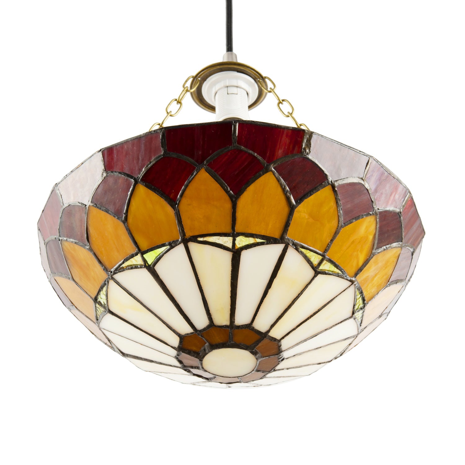 Amber and Red Stained Glass Domed Tiffany Pendant Lamp Shade with Chain Image 5