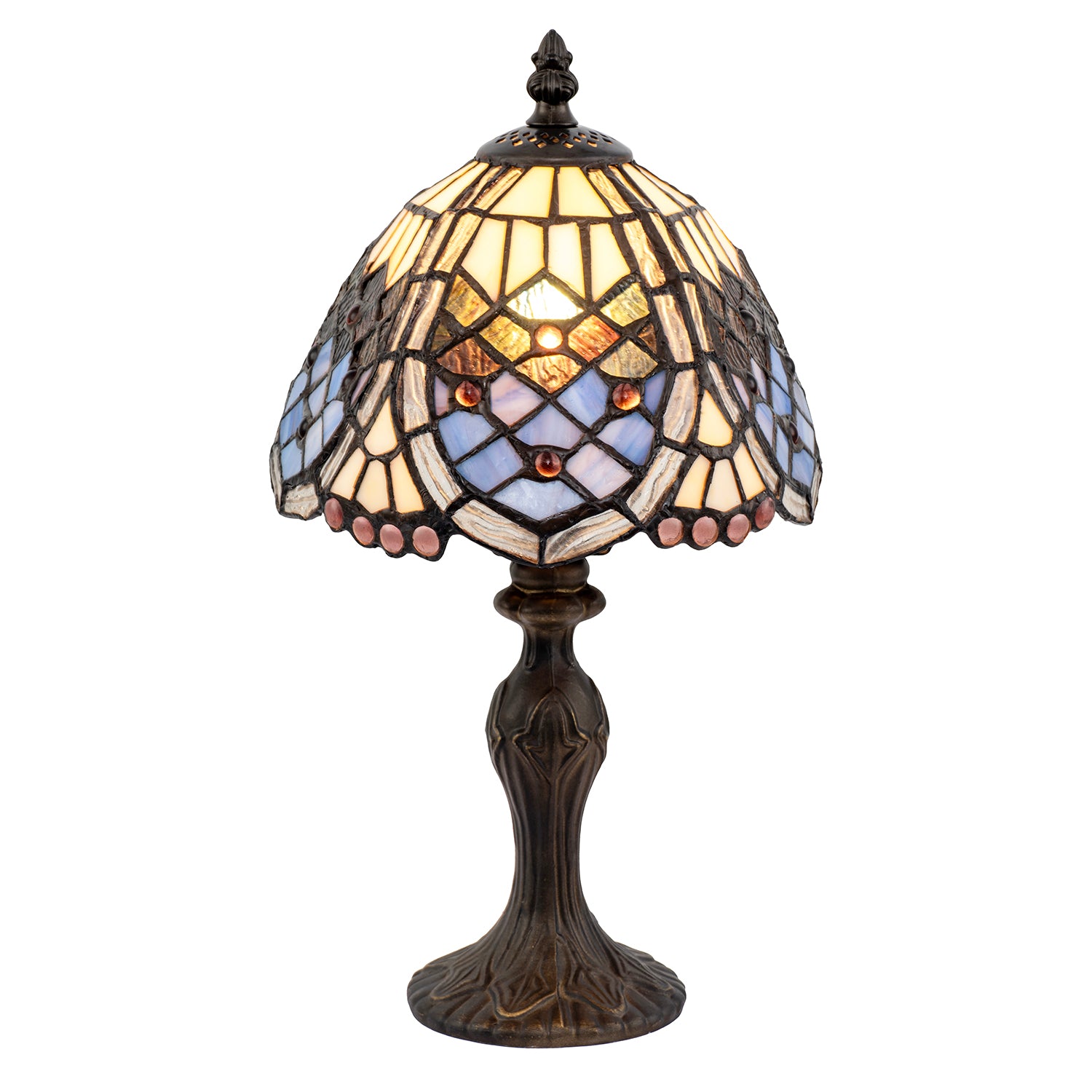 Classic Hand Crafted Round Beaded Tiffany Table Lamp in Lavender Lilac Image 2