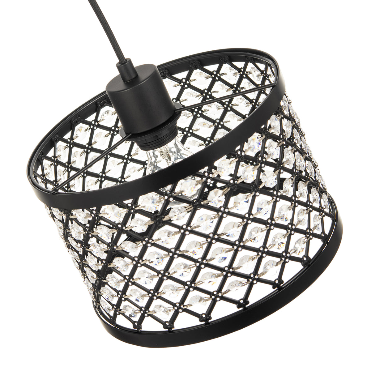 Modern Ornate Black Metal Pendant Shade with Clear Acrylic Beads Image 4