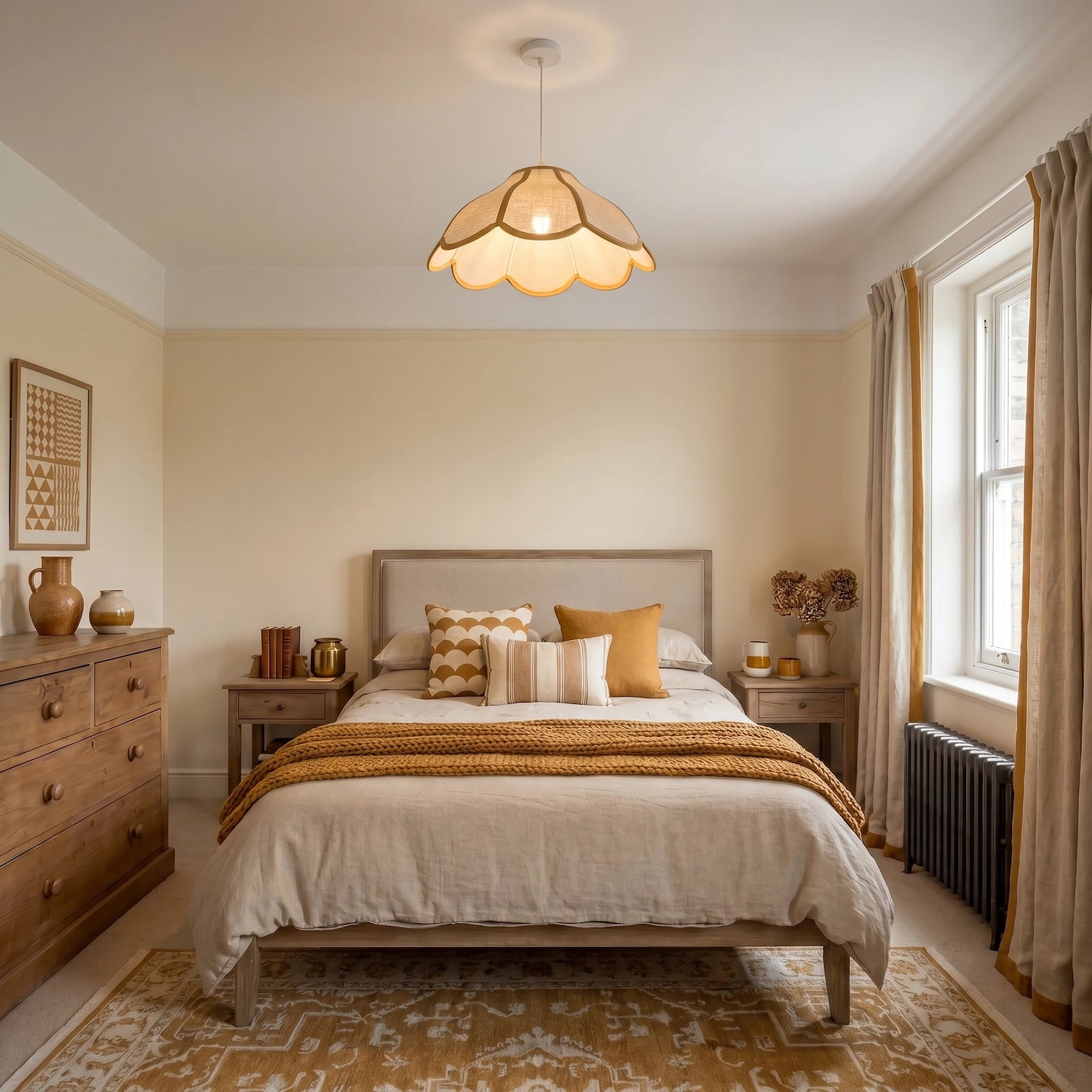 Classic Natural Linen Pendant Ceiling Shade with Taupe Cotton Trim Image 6
