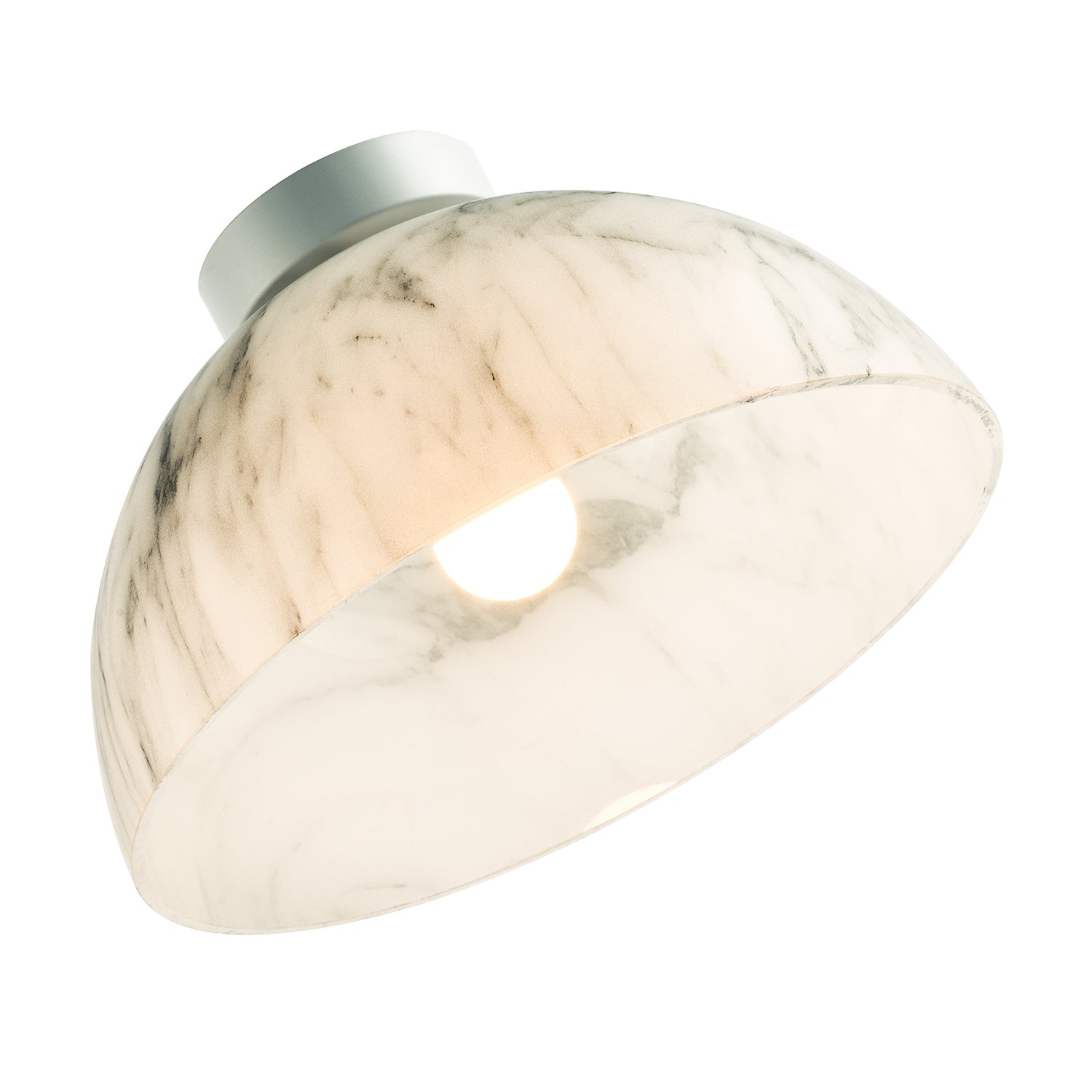 Modern White Marble Effect Domed Glass Ceiling Light with Gloss Metal Backplate Image 3