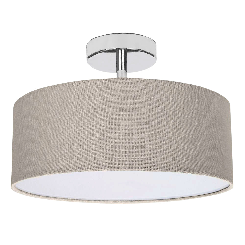 Contemporary Grey Linen Fabric Semi Flush Ceiling Light Fixture with Diffuser Image 1