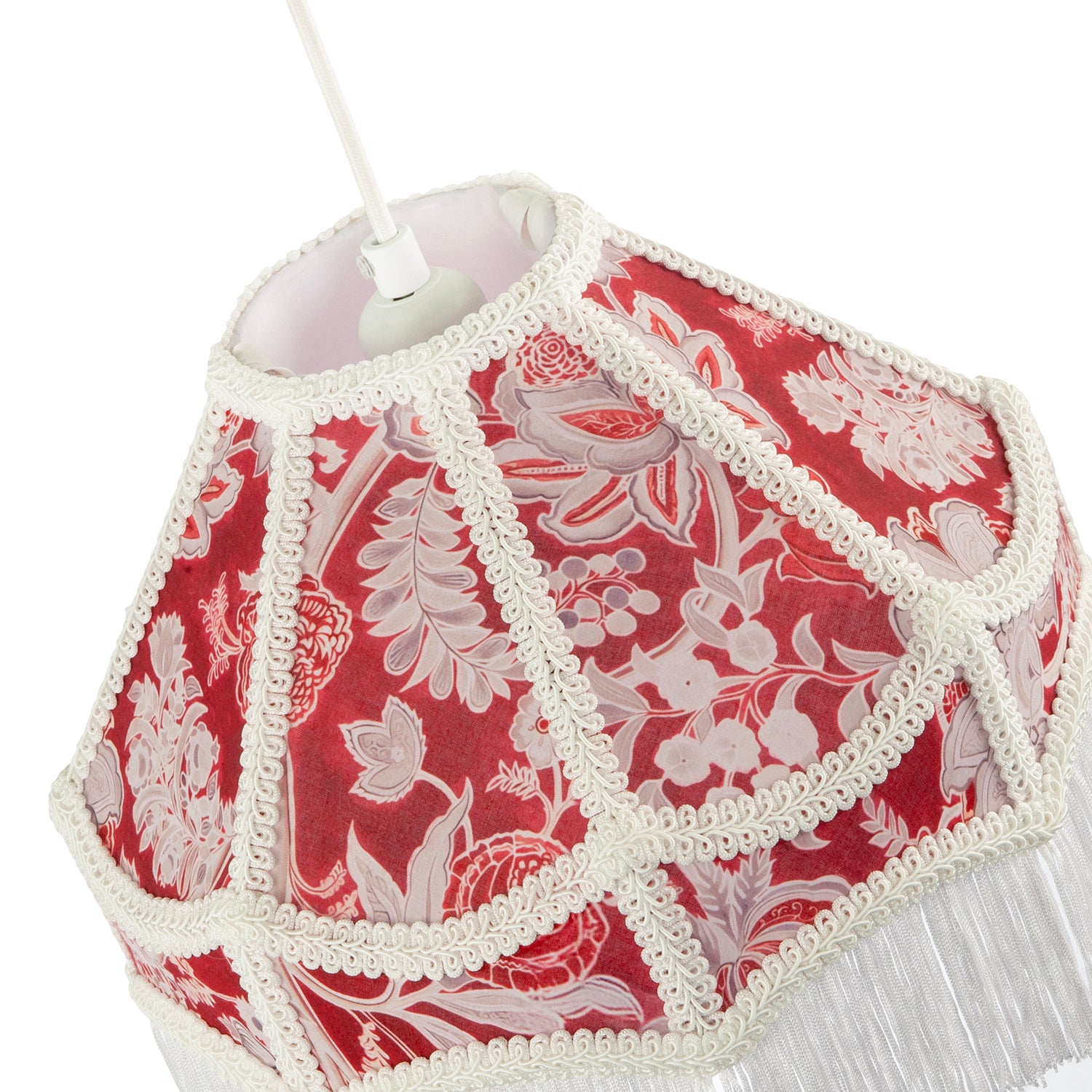 Vintage Victorian Style Floral Pendant Shade in Burgundy Red Fabric Image 3