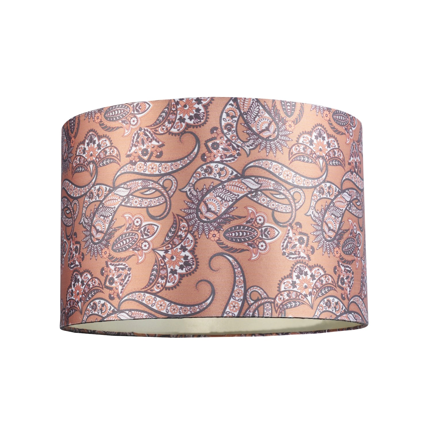 Oriental Ethnic Print Satin Fabric Lamp Shade in Pale Orange with Cream Inner Image 1