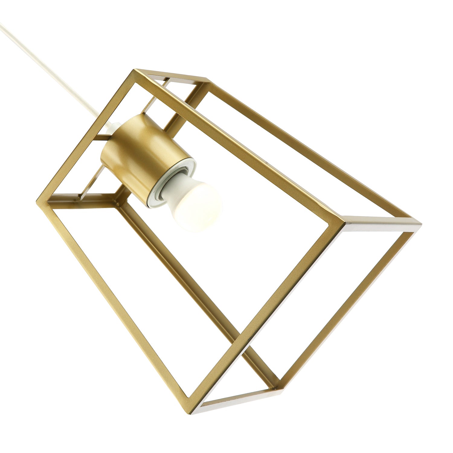 Industrial Lantern Pendant Light Shade in Satin Gold with Square Top and Bottom Image 3