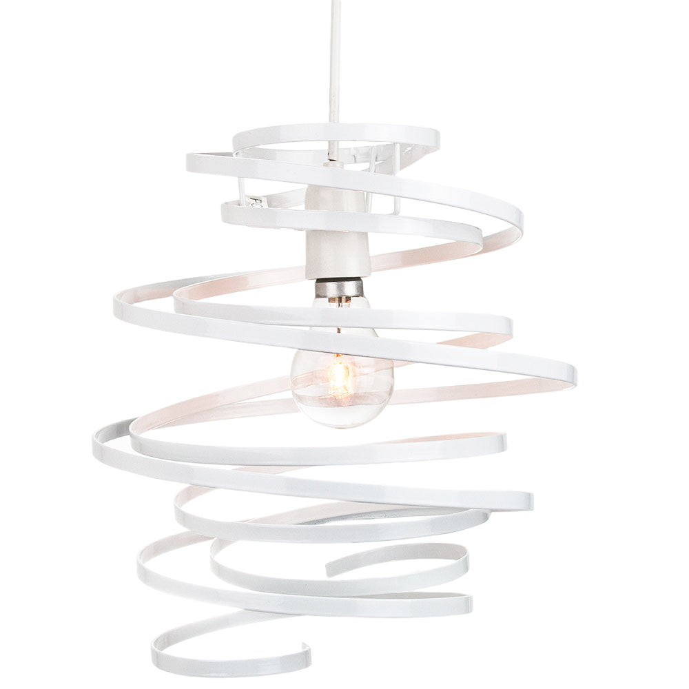 Contemporary White Gloss Metal Double Ribbon Spiral Swirl Ceiling Light Pendant Image 3