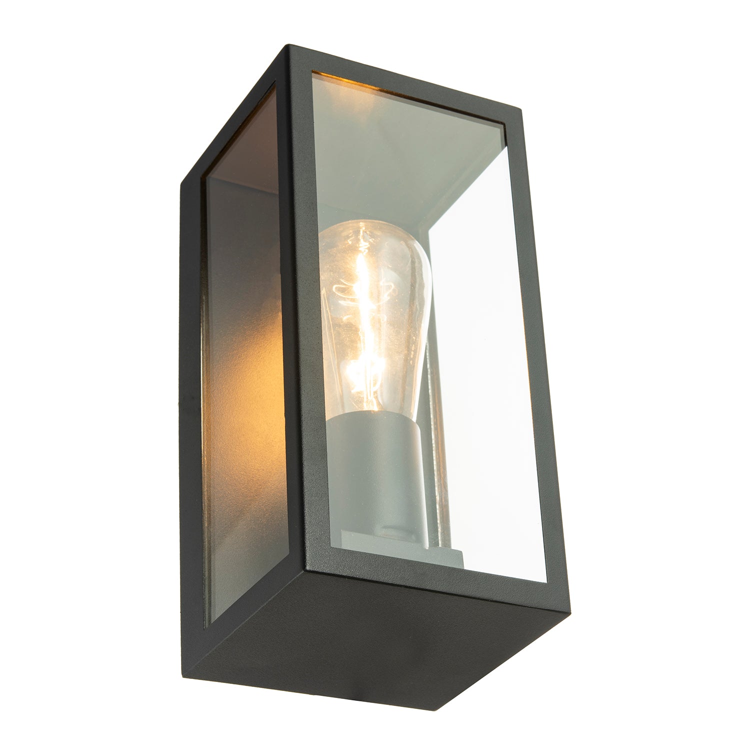 Modern Rectangular Outdoor Lantern Wall Light in Matte Black with Clear Glass Image 3