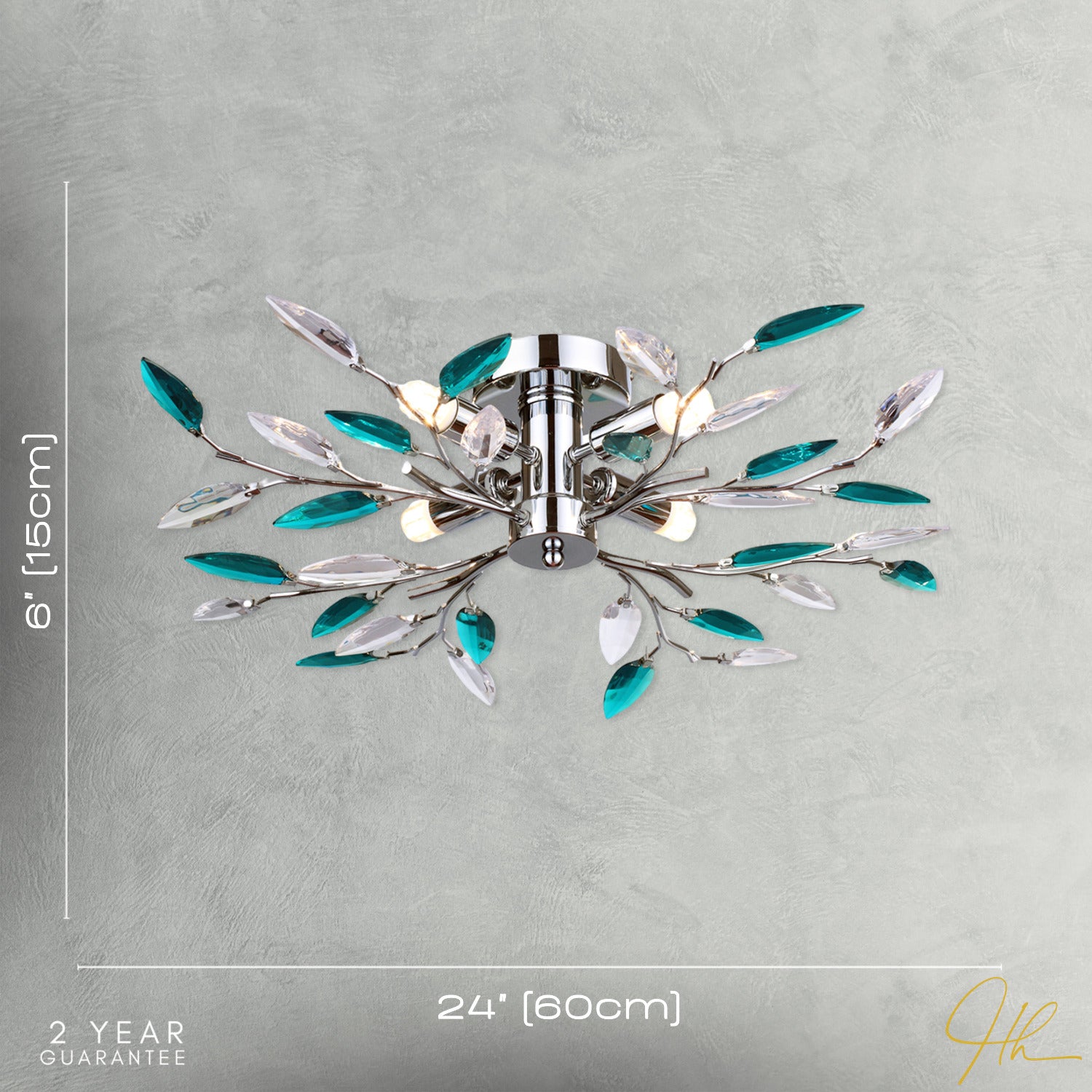 Modern Semi Flush Chrome Ceiling Light with Teal Acrylic Leaves Image 7