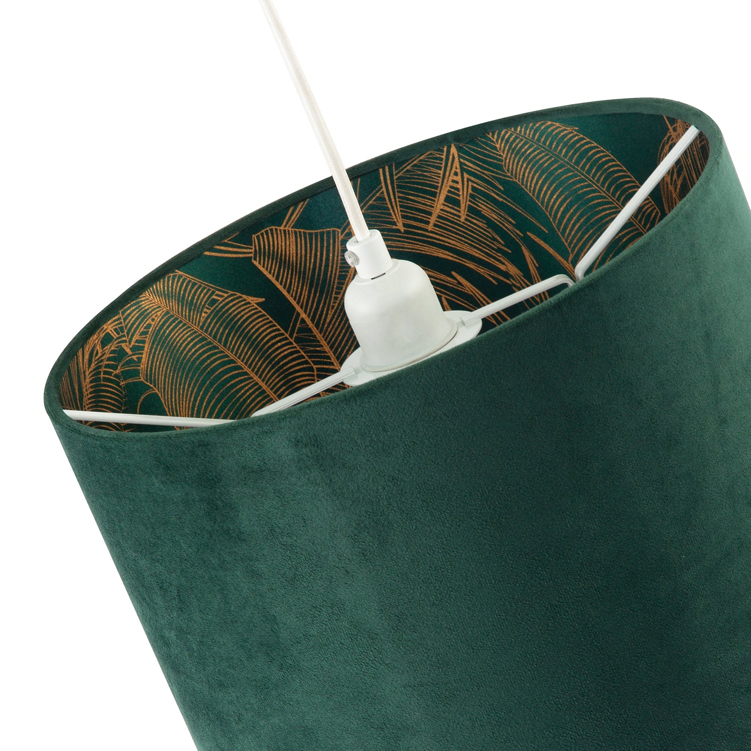 Forest Green Velvet Lamp Shade with Inner Shiny Gold Palm Tree Design Image 3