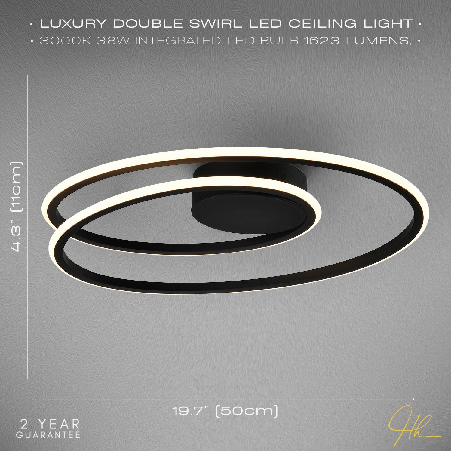 Modern Double Swirl Strip LED Flush Ceiling Light Fitting in Sleek Matte Black Image 6