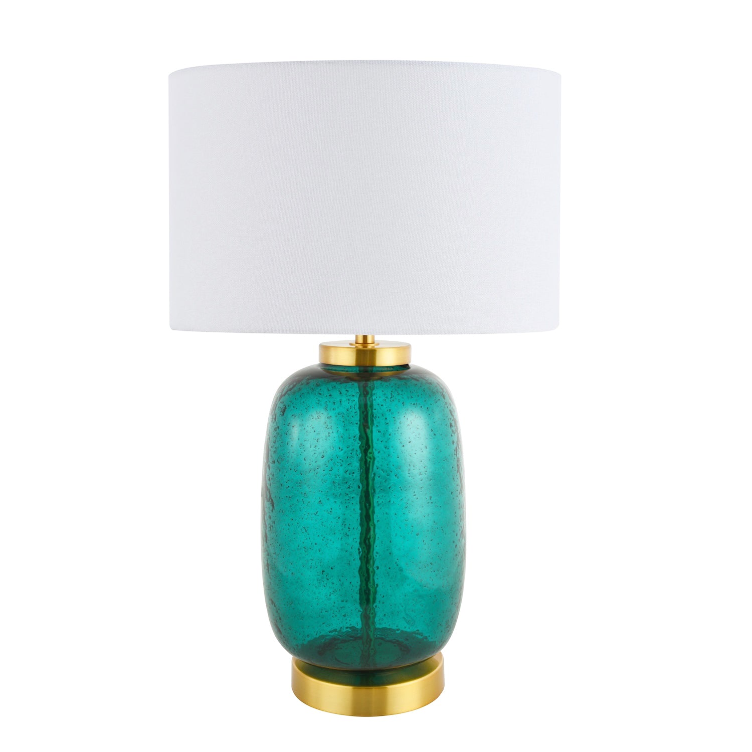 Teal Glass Table Lamp Base with Hammered Stone Effect and Satin Gold Metal Trim Image 3