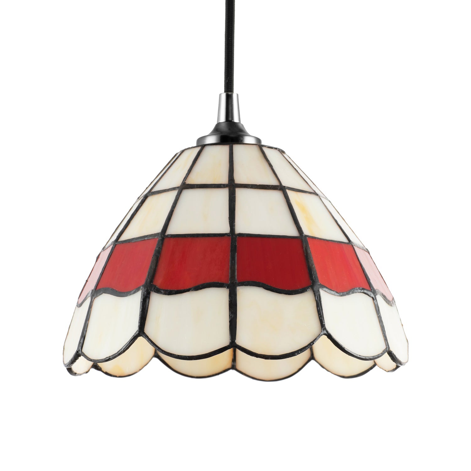 Traditional Red and Amber Stained Glass Tiffany Pendant Lighting Shade Image 5