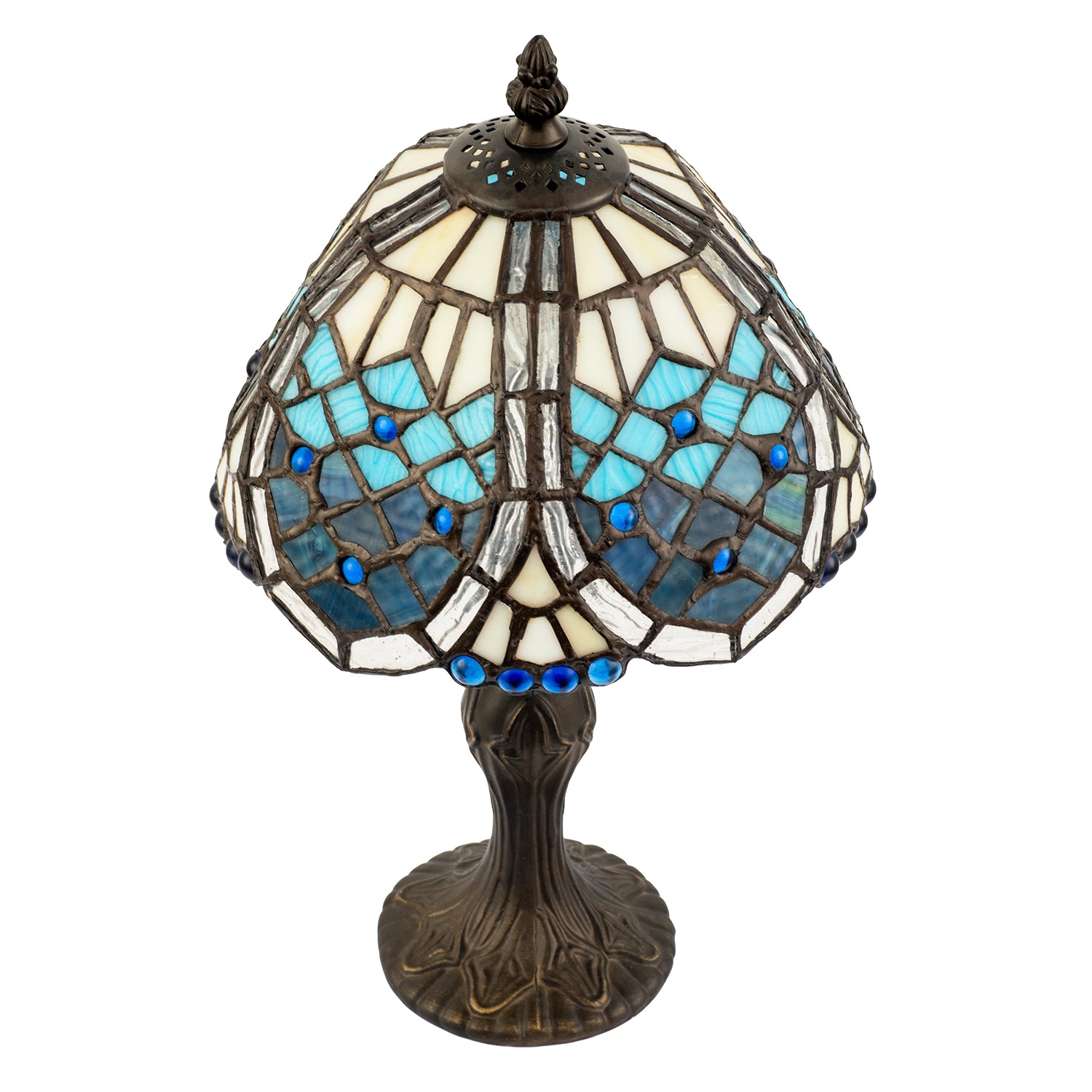 Sleek Hand Crafted Beaded Tiffany Table Lamp in Midnight and Sky Blue Image 5